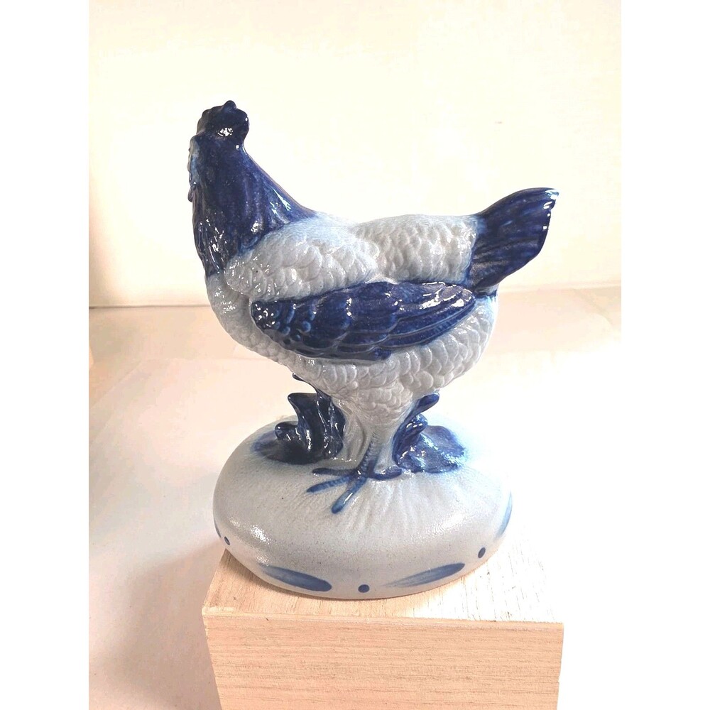 2000 ELDRETH Pottery Salt Glazed Stoneware Chicken Figurine 6" Blue/grey - Picture 5 of 8